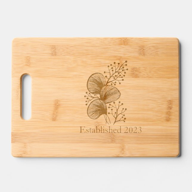Elegant Modern Personalized floral monogram etched Engraved Cutting Board (Front)