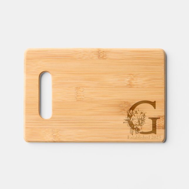 Elegant Modern personalized monogram etched Engraved Cutting Board (Front)