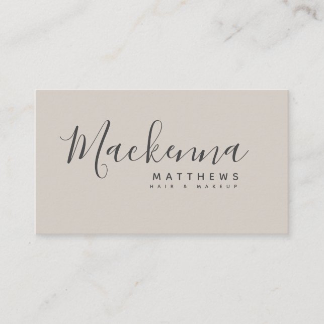 Elegant Modern Personalized Name Beige Hair Salon Business Card (Front)