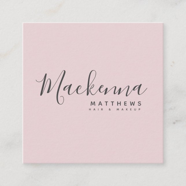 Elegant Modern Personalized Name Blush Pink Salon Square Business Card (Front)