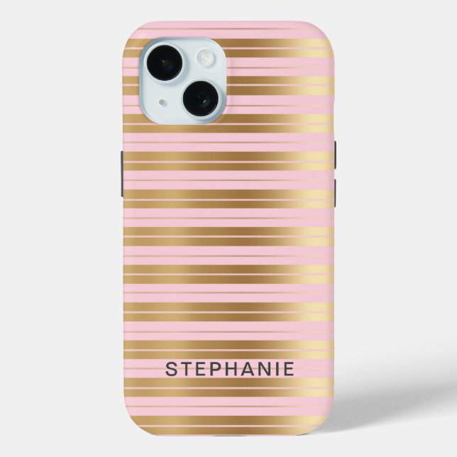 Elegant Modern Personalized Pink and Gold Stripe Case-Mate iPhone Case (Back)