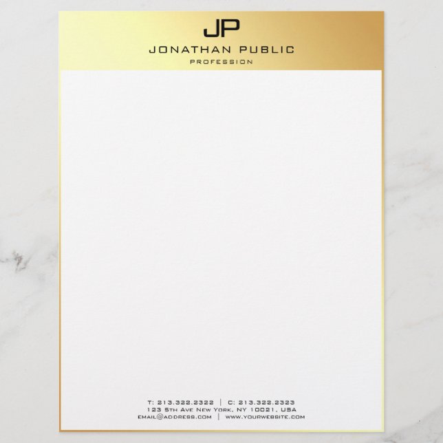 Elegant Modern Personalized Template Gold White Letterhead (Front)