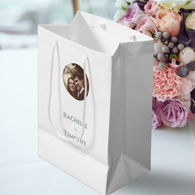 Elegant Modern Personalized White Photo Wedding Medium Gift Bag (Creator Uploaded)