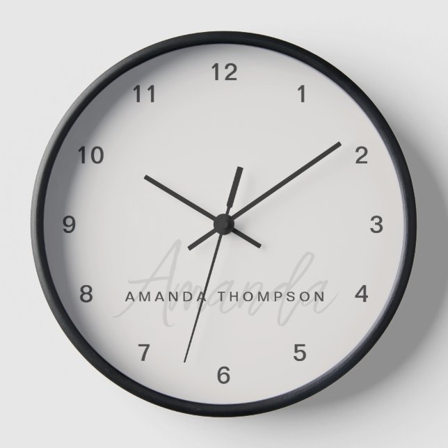 Elegant Modern Personalized With Name Monogram Clock (Front)