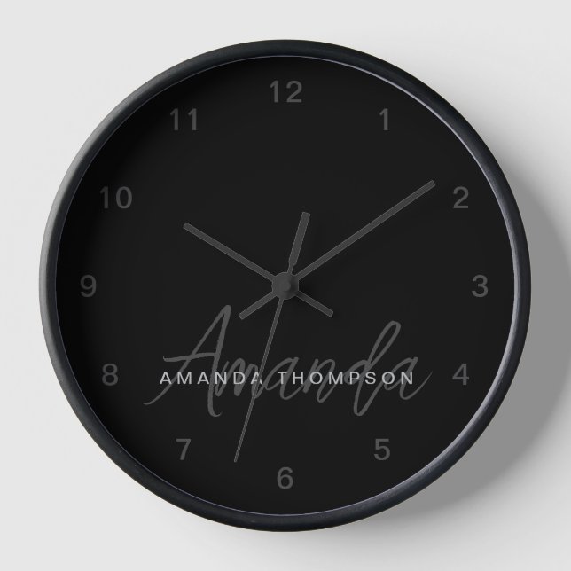 Elegant Modern Personalized With Name Monogram Clock (Front)