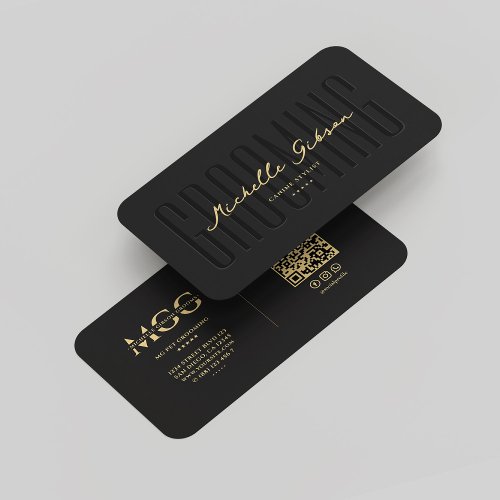 Elegant Modern Pet Grooming Monogram Black Business Card