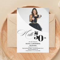 Elegant Modern Photo 50th Birthday White Black