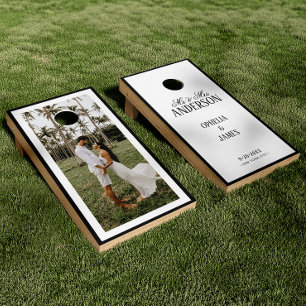 Elegant Modern Photo Black & White Wedding Cornhole Set