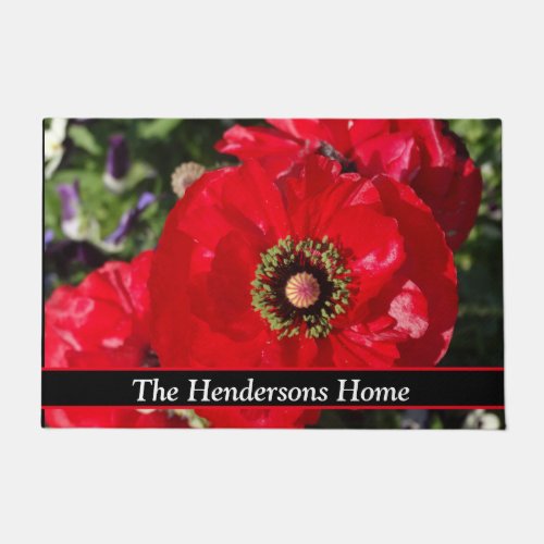 Elegant Modern Photo California Red Poppy Flower   Doormat