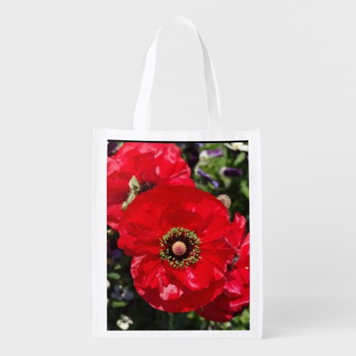 Elegant Modern Photo California Red Poppy Flower   Grocery Bag