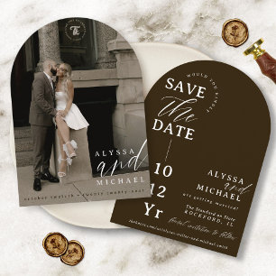 Elegant Modern Photo Chic Dark Brown Arch Wedding Save The Date