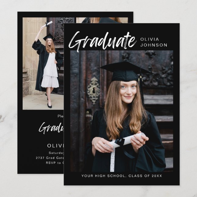 Elegant Modern Photo Collage Graduation Party  Inv Invitation (Front/Back)