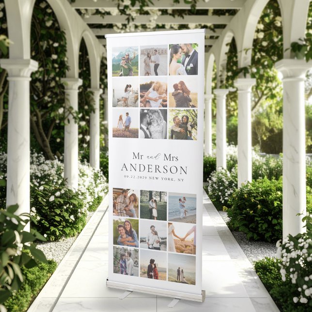Elegant Modern Photo Collage Wedding Retractable Banner (Creator Uploaded)