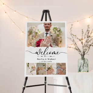 Elegant Modern Photo Collage Wedding Welcome Sign
