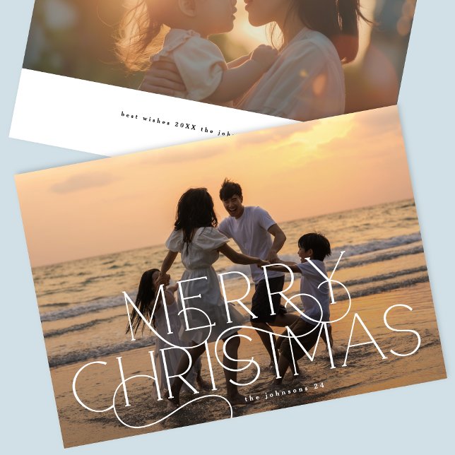 Elegant & Modern Photo CURLY MERRY CHRISTMAS Holiday Card (Creator Uploaded)
