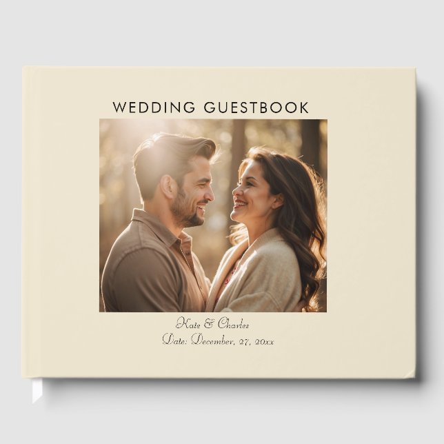 Elegant Modern Photo Custom Qr code  Guest Book (Front)