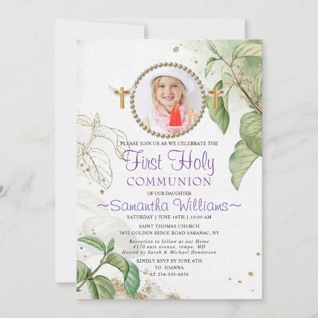 Elegant Modern Photo First Communion Invitation (Front)