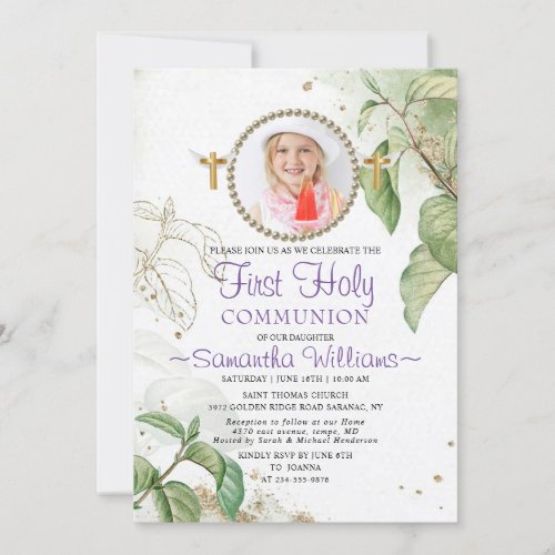 Elegant Modern Photo First Communion Invitation