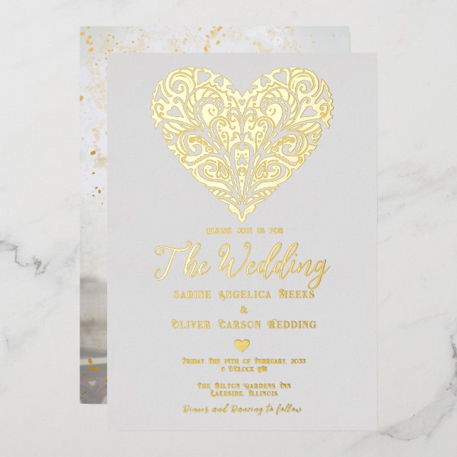 Elegant Modern Photo Foil Wedding Foil Invitation (Front/Back)