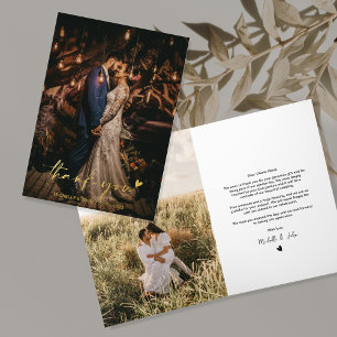 Elegant Modern Photo Gold Script Thank You Foil Greeting Card