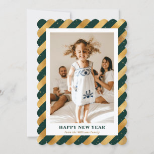 Elegant Modern Photo Green Gold Foil New Year Card