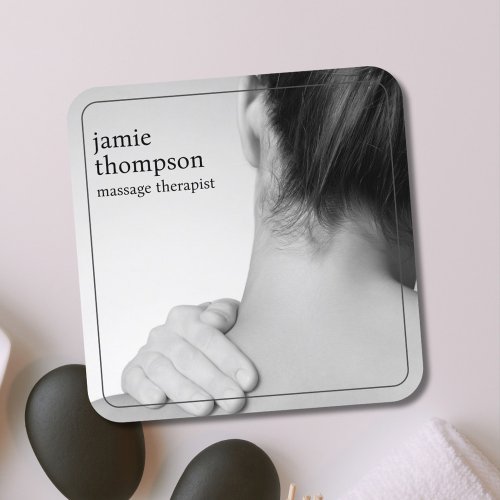 Elegant Modern Photo Grey White Massage Therapist Square Business Card