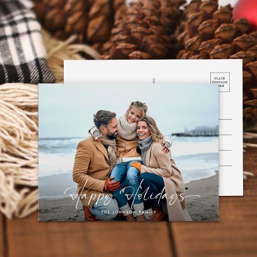 Elegant Modern Photo Happy Holidays Christmas Holiday Postcard