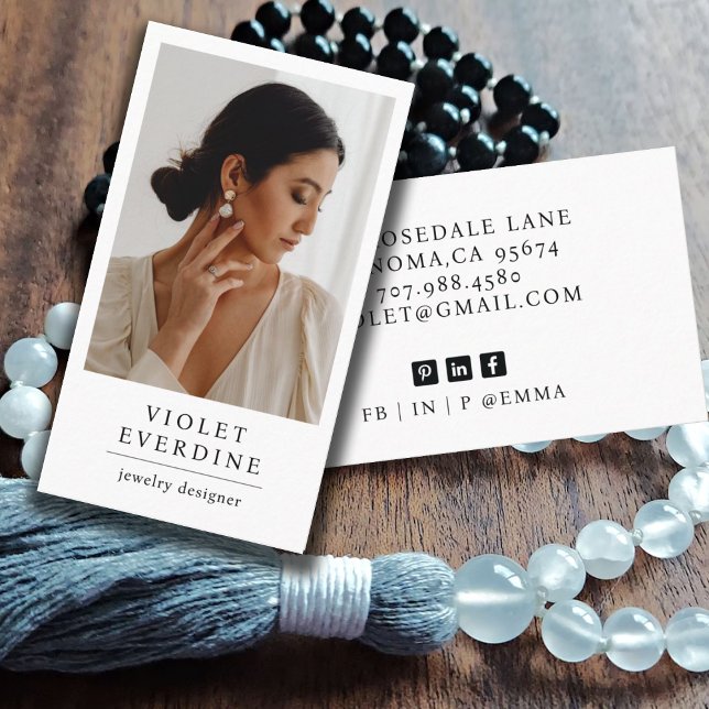 Elegant Modern Photo Jewelry Designer Business Card (Creator Uploaded)