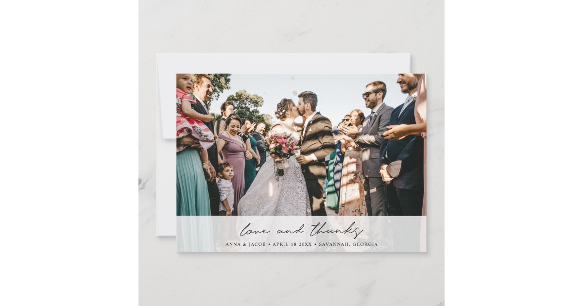 Elegant Modern Photo Love and Thanks Wedding Thank You Card | Zazzle