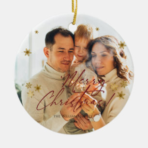 Elegant Modern Photo Merry Christmas  Ceramic Ornament
