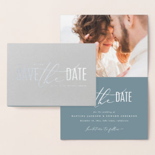 Elegant modern photo save the date foil card