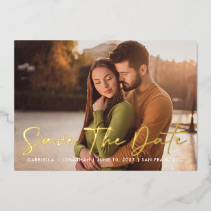 Elegant Modern Photo Save The Date Gold Foil Invitation