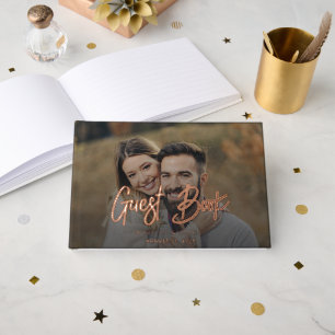 Elegant Modern Photo Script Rose Gold Foil Wedding Foil Guest Book