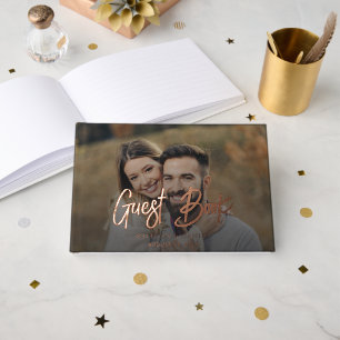 Elegant Modern Photo Script Rose Gold Foil Wedding Guest Book