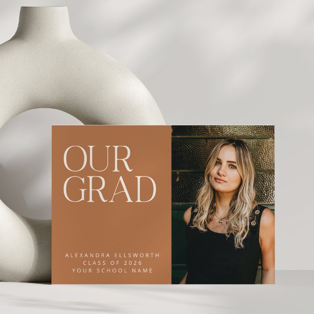 Elegant Modern Photo Terracotta Simple Graduation Announcement (Creator Uploaded)