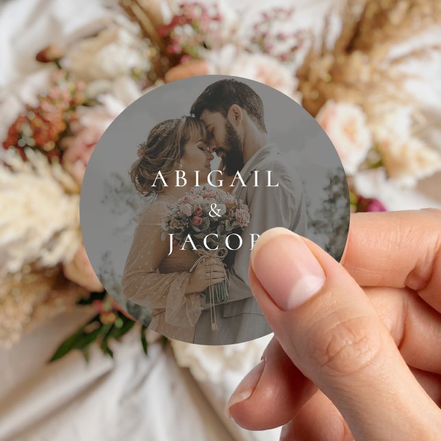 Elegant Modern Photo Wedding Classic Round Sticker (Creator Uploaded)