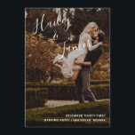 Elegant Modern Photo Wedding Program<br><div class="desc">Modern wedding program featuring a simple design with your names in an elegant handwritten script at the top left and your wedding details in right alignment at the bottom right, over your favorite photo. The backside has your order of ceremony, wedding party and thank you message in black over a...</div>