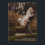 Elegant Modern Photo Wedding Program<br><div class="desc">Modern wedding program featuring a simple design with your names in an elegant handwritten script at the top left and your wedding details in right alignment at the bottom right, over your favorite photo. The backside has your order of ceremony, wedding party and thank you message in black over a...</div>