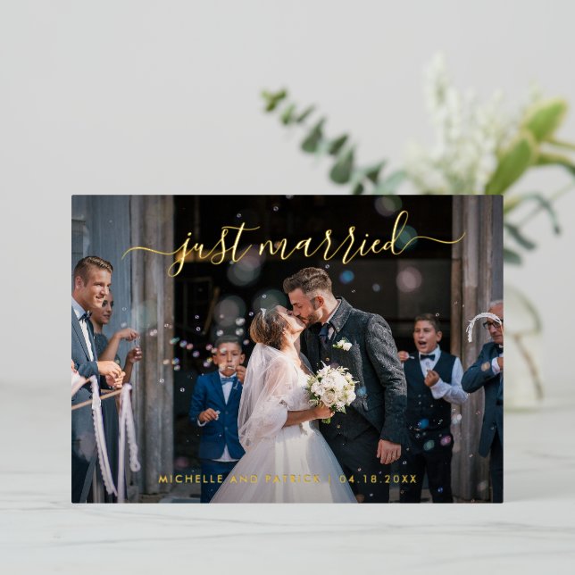 Elegant Modern Photo Wedding Reception Foil Invitation (Standing Front)