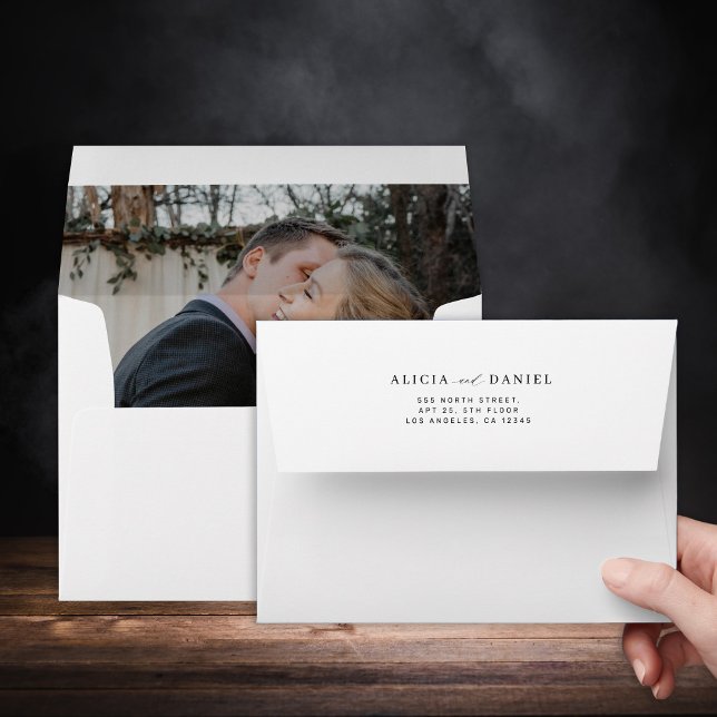 Elegant modern photo wedding return address  envelope (Creator Uploaded)