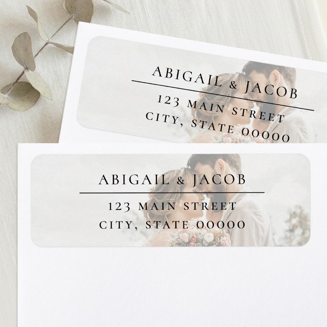 Elegant Modern Photo Wedding Return Address Label (Creator Uploaded)