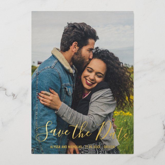 Elegant Modern Photo Wedding Save The Date Foil Invitation (Front)