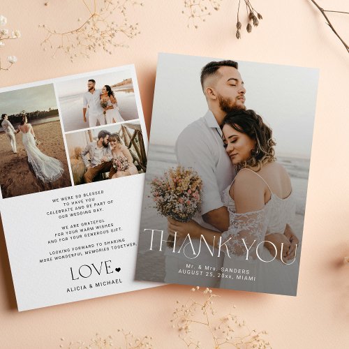 Elegant modern photo wedding thank you card