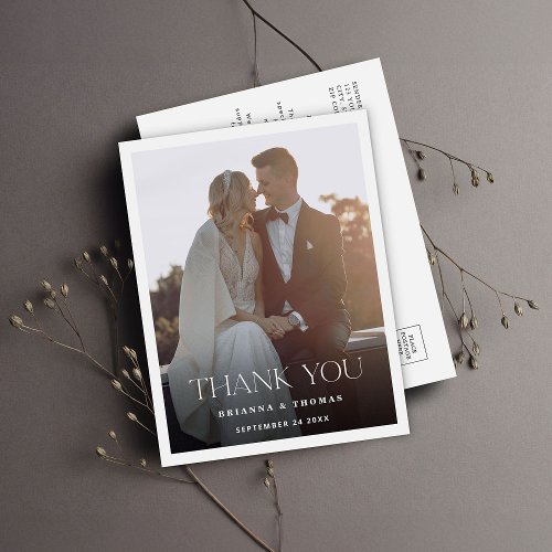 Elegant Modern Photo Wedding Thank You Postcard