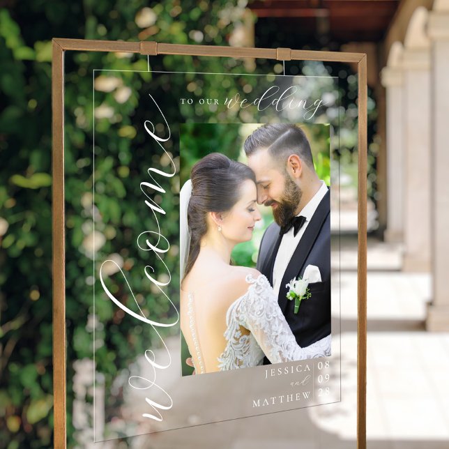 Elegant Modern Photo Wedding Welcome Acrylic Sign (Creator Uploaded)