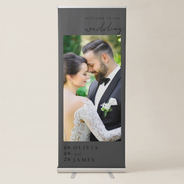 Elegant Modern Photo Wedding Welcome Retractable Banner (Front)