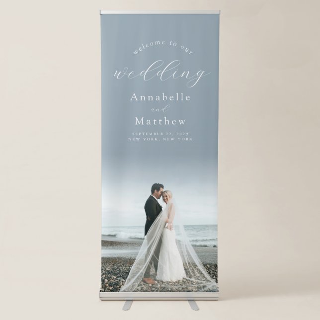 Elegant Modern Photo Wedding Welcome Retractable Banner (Front)