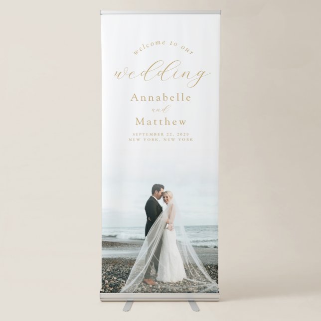 Elegant Modern Photo Wedding Welcome Retractable Banner (Front)