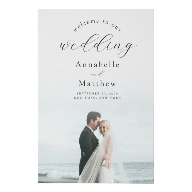 Elegant Modern Photo Wedding Welcome Sign (Front)