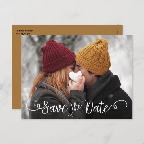 Elegant Modern Photo Wedding White Save the Date Announcement Postcard
